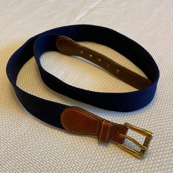 Vintage retro Dooney and Burke navy wool and leather belt brass buckle 90s